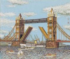 《ロンドンのタワーブリッジ》貼絵 1965年 （C）清美社
